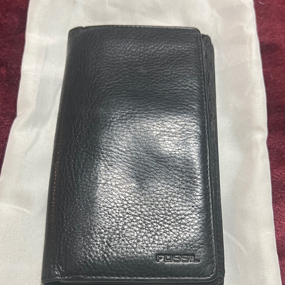 Fossil Black Leather Checkbook Wallet